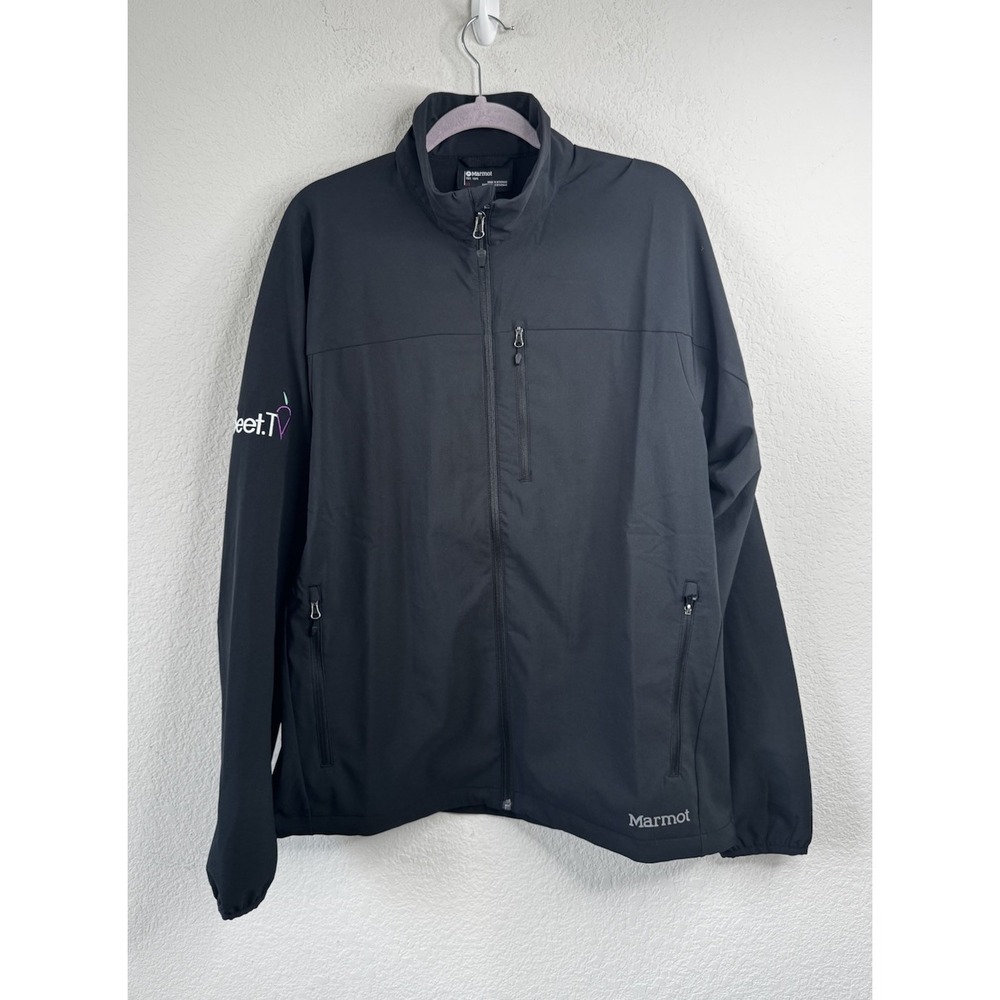 Marmot Tempo Jacket Mens L Black Full Zip Softshell Outdoor Water Resistant Logo
